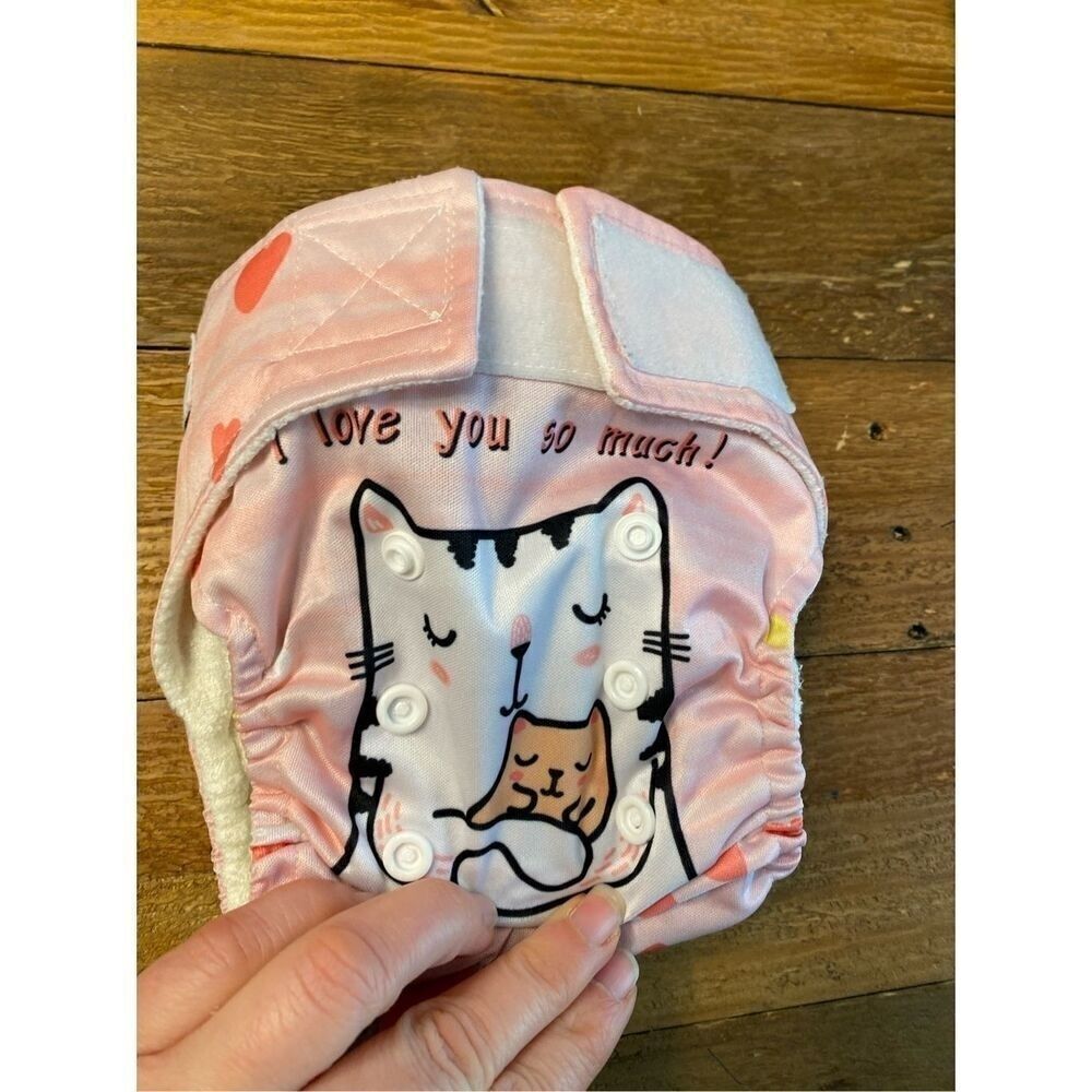 Kawaii Cloth diaper cat kitty I love you so much pink baby girl